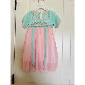 Girls Pink & Mint Asian Style Hanfu-Inspired Dress 2T–3T